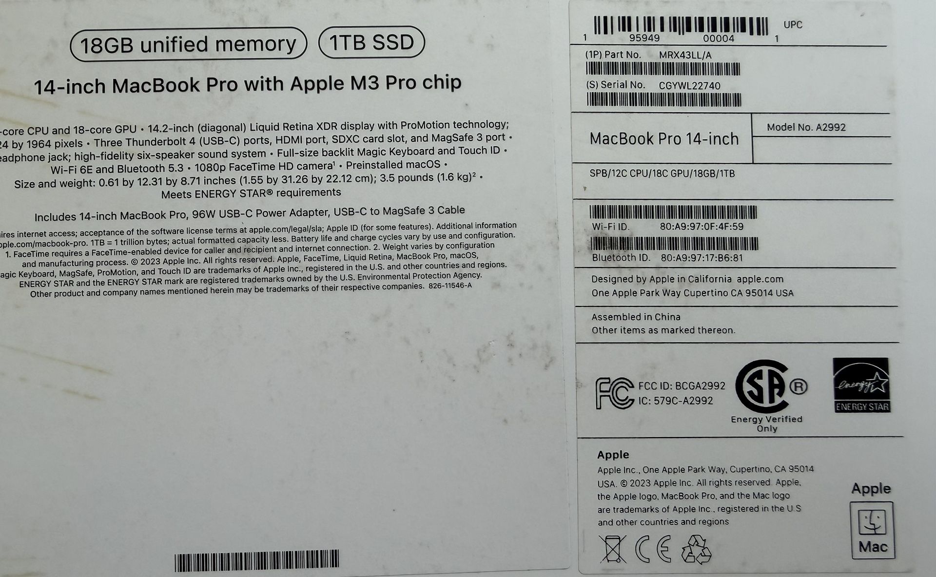 Mackbook Pro Apple M3 Pro Chip 14inch