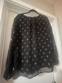 Talbots Black Sheer Blouse with Silver Heart Print