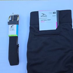 Black softball pants and belt
