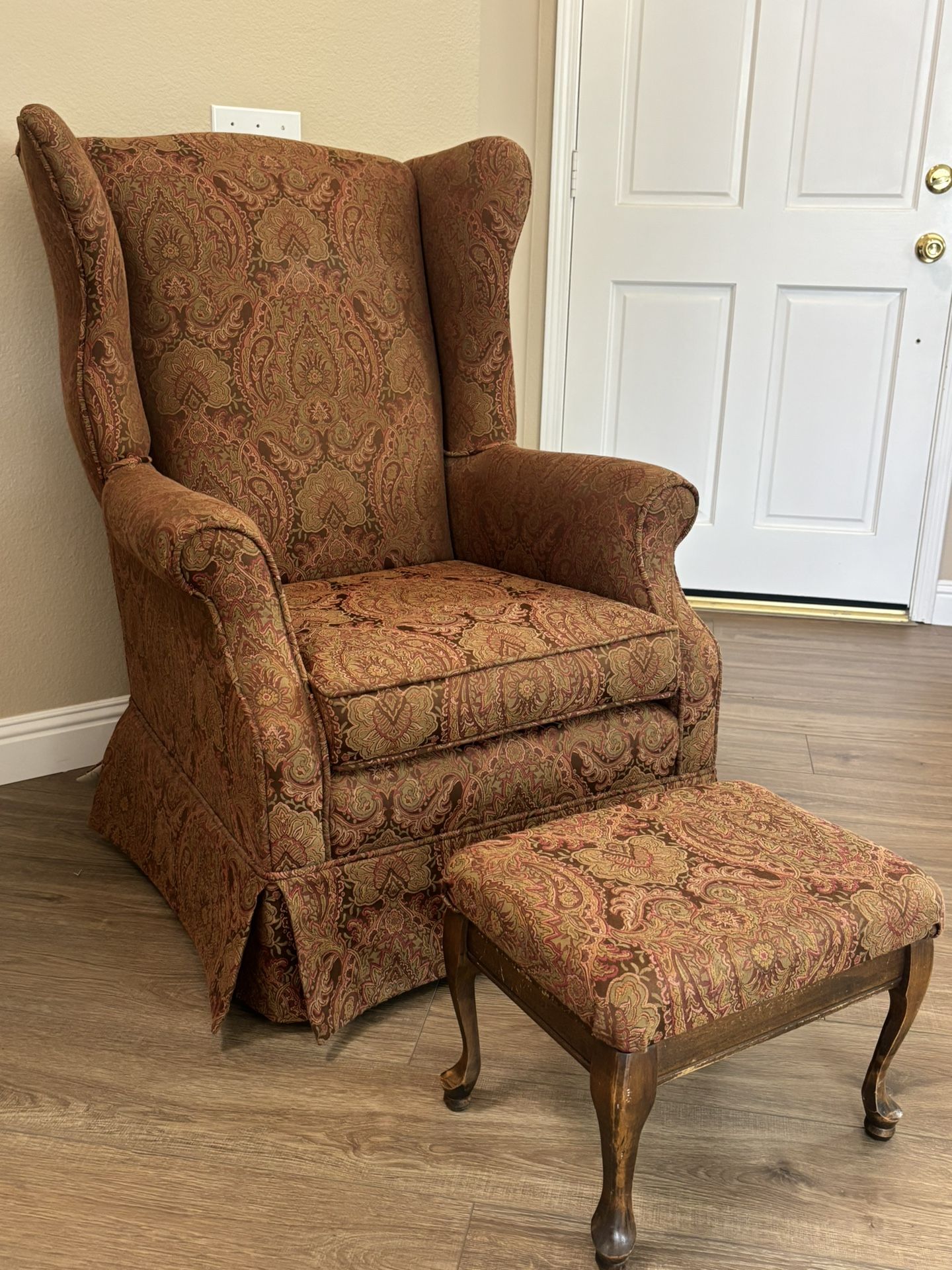 Antique Chair With Footrest 41” H X 30” W