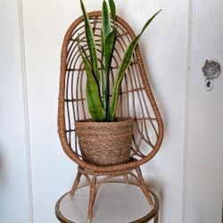 Mini Wicker Rattan Egg Chair Plant Stand | Doll Chair Faux Rattan