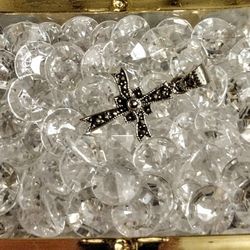 925 Sterling Silver Ribbon Of Love Marcasite Cross Pendant 