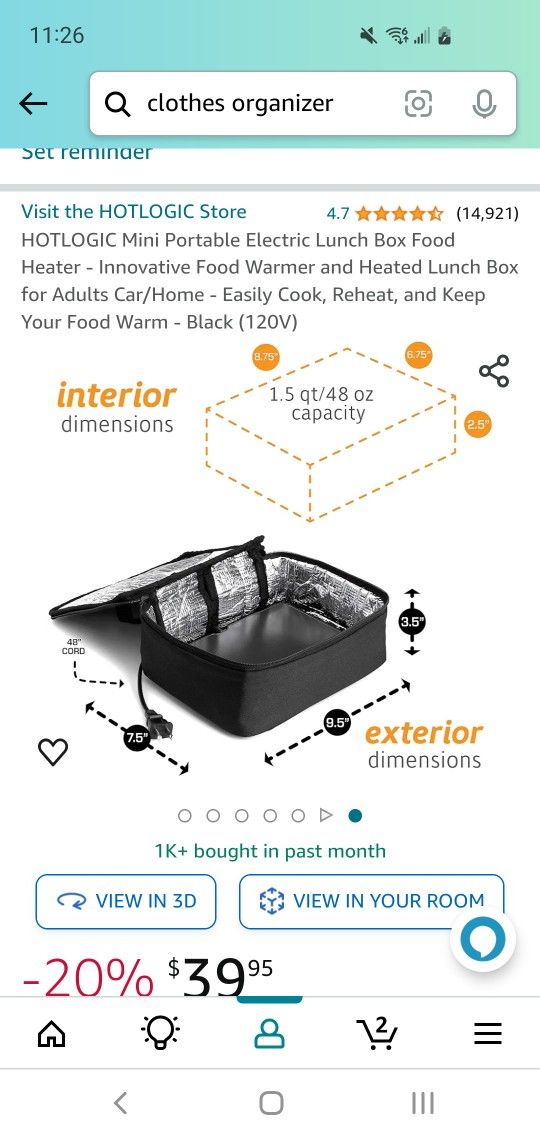 HOTLOGIC Mini Portable Electric Lunch Box Food Heater - Innovative Food Warmer and Heated Lunch Box 