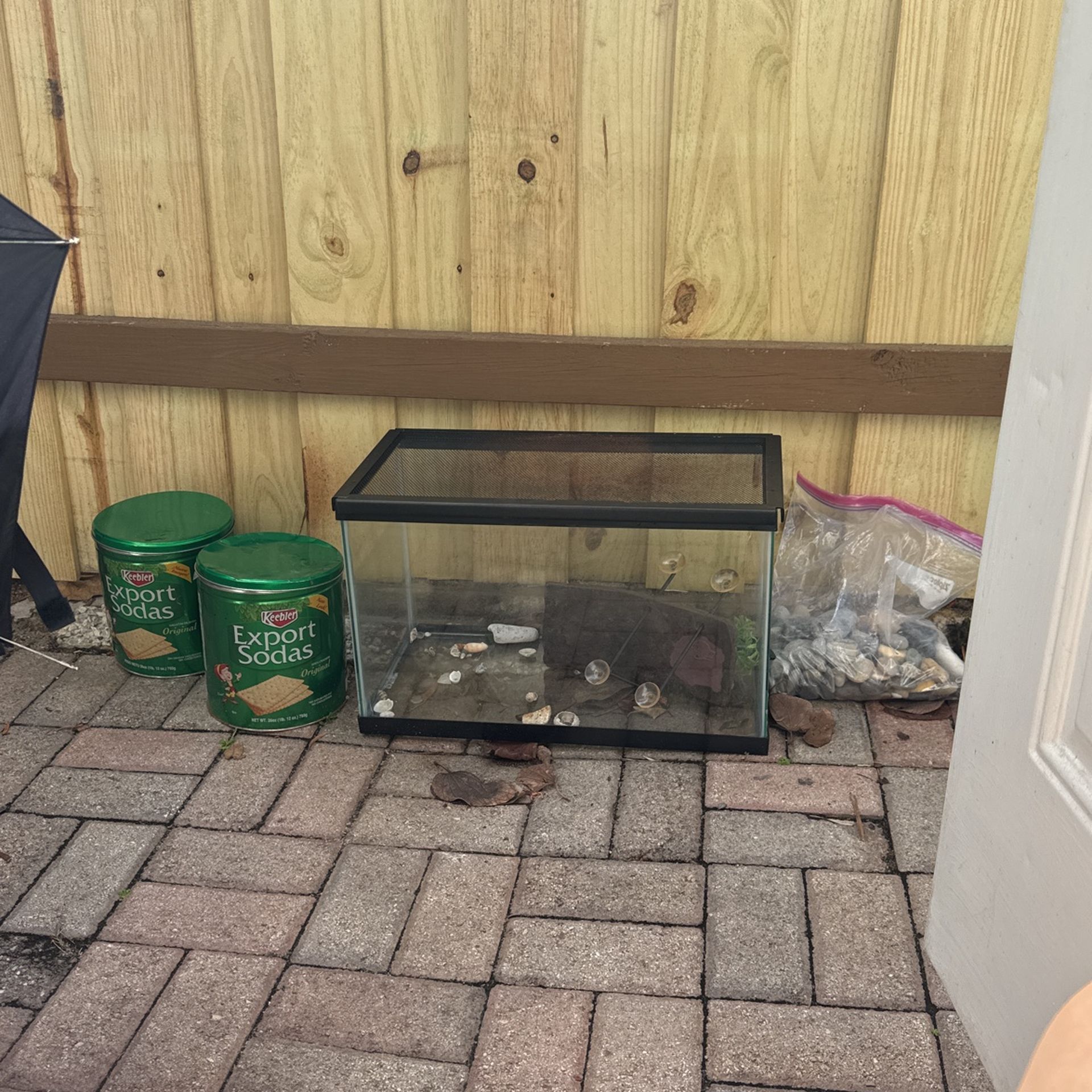 Fish Or Reptile Tank With Metal Screen Cover, Rocks And Shells Galore!