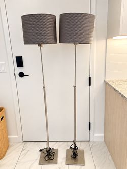 Pair of Floor Lamps with Woven Shades