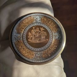 Antique Islamic Egyptian Scene Cairoware Copper Silver Plate/Wallhanging 9 3/4"