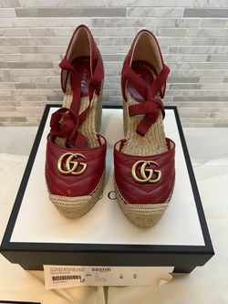 Gucci Nappa Charlotte 573023 Logo Espadrilles Platforms 39.5