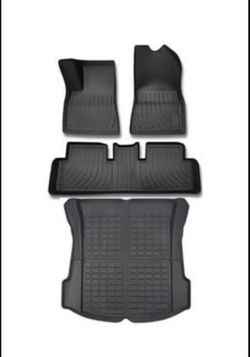SUPER LINER Tesla Model Y Floor Mats 2021-2024 | Custom Fit All-Weather 4-Piece Set TPE Material |Full Coverage Floor Mats Back Seat Protector, Cargo 