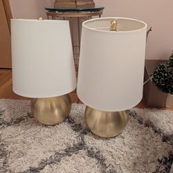 Set Of 2 Kate Spade Gold Round Base Table Top Lamps