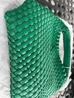Green Woven Leather Clutch Bag