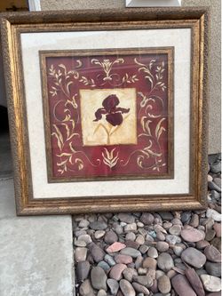 Framed iris floral art worked