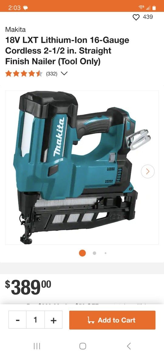 Straight Finish Nailer (Tool Only)