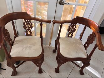 Pair of Vintage Chippendale Style Corner Chairs