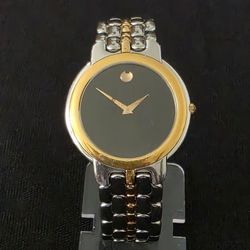 Movado Museum Swiss Men's 34mm Two Tone Watch Gold Plated Bezel 81.A2.873 Works 
