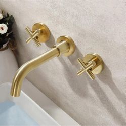 Wall Mounted Optional 2-handle Bathroom Faucet gold  A52 
