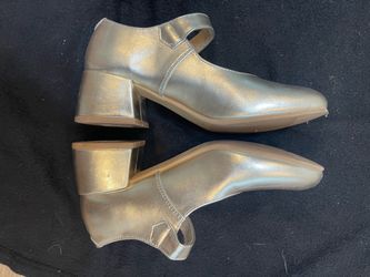 Silver Metallic Block Heel Mary Jane Shoes