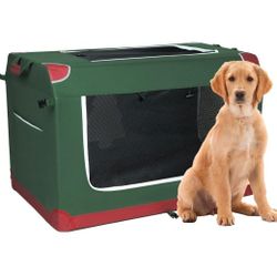 Portable Dog Crate 42IN with 3-Door Mesh Mat for Large Dogs,Collapsible Dog Crate 600D Oxford Waterproof Zipper Lock for Indoor & Outdoor & Car 