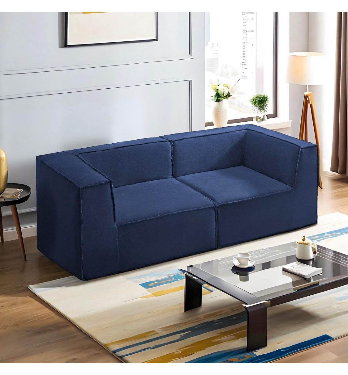 Kolby Home- 76" Loveseat Modular Sectional Sofa 2-Piece Thick Foam Convertible Cube Couch