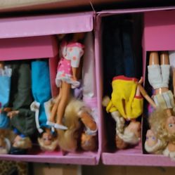 Assorted Box Of Barbies, Clothes, Car, Furniture And Accessories.