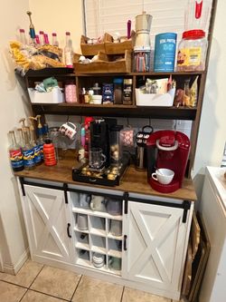 Farmhouse Coffee Bar Cabinet with Hutch