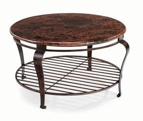 Round Copper Top Coffee Table with Metal Base
