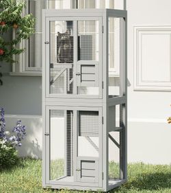 64 Inch Catio Outdoor Cat Enclosure, Large Cat House for Outdoor Cats with Updated Framework Structure, Windows and Wheels, Outside Cat Patio Cattery 