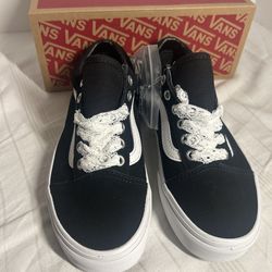 Vans Old Skool Pop Lace Black White Women’s 6 Men’s 4.5 New w/ Box Extra Laces