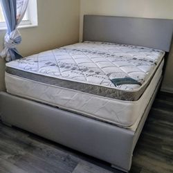 $390 Gray Queen Bed Frame With Mattress And Box-spring Brand New Free Delivery 