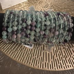 Purple And Green Fluorite 8mm Bracelets 14 PCs