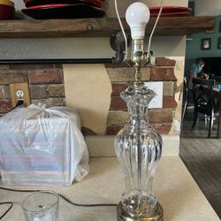 Vtg Brass And Crystal Lamp