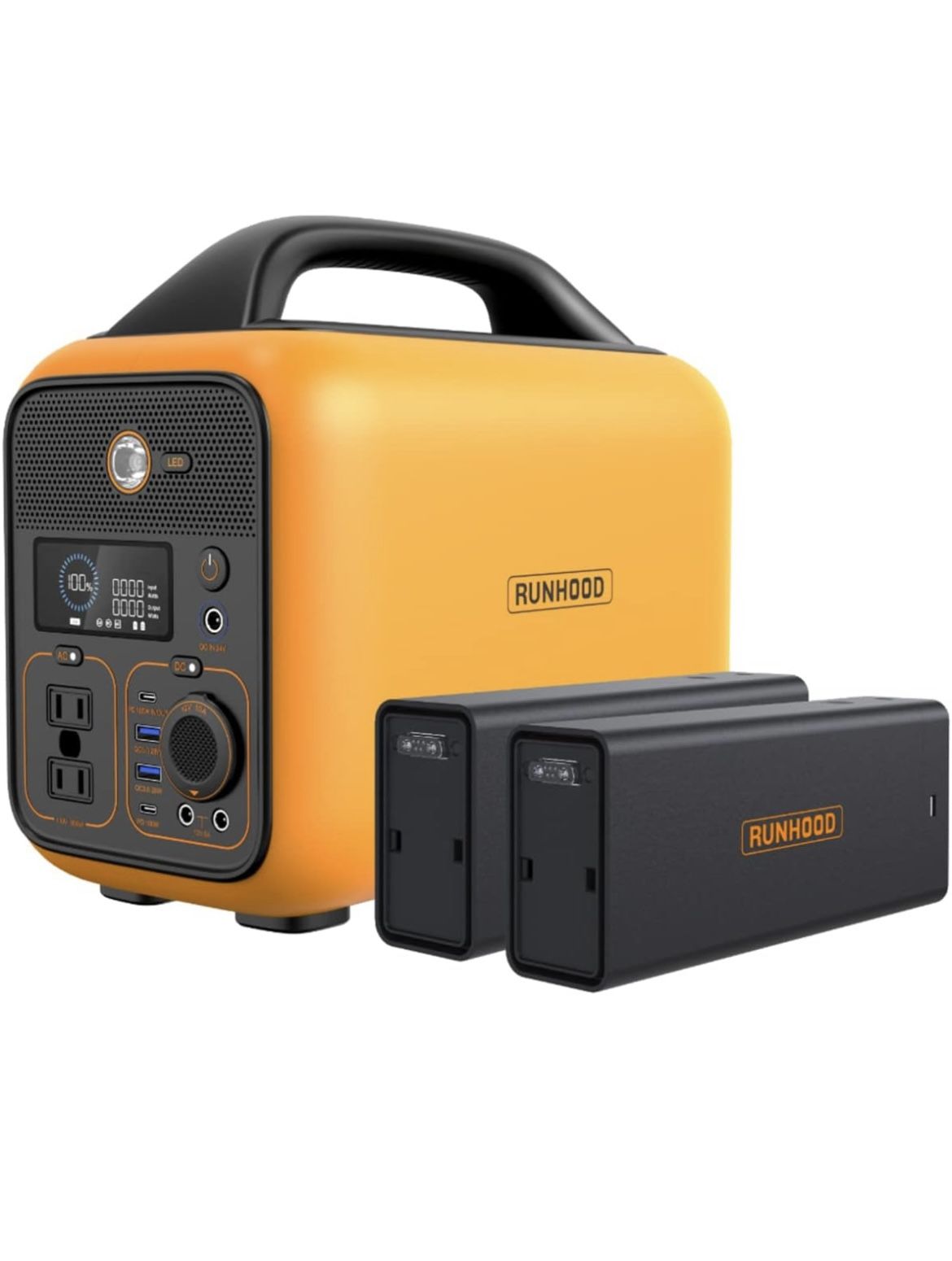 Runhood Portable Power Station Rallye 600, 648Wh Hot Swappable&Replacebale Battery, Full Power in Seconds, 2X600W(Peak 1200) Pure Sine Wave AC Outlet