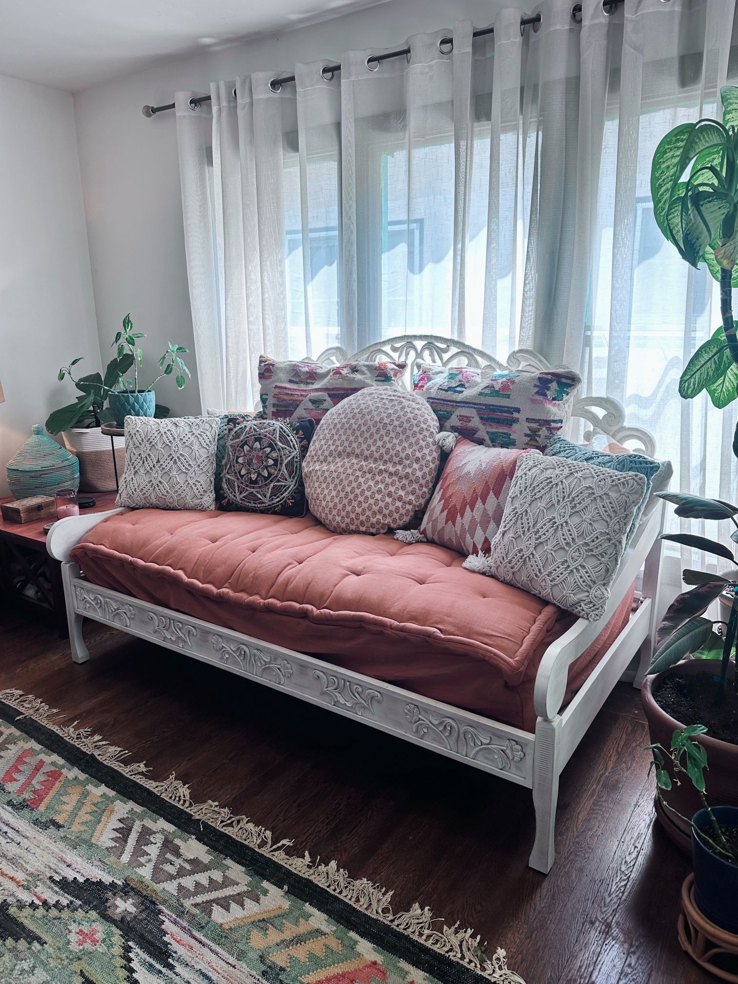 Boho Wooden Daybed (Frame + Twin Mattress)