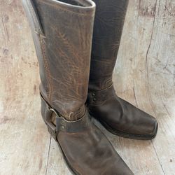 FRYE USA HARNESS 12R Distressed Leather Moto Western Boho Heel Boots