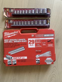 Milwaukee 3/8”. Drive Sae /metric Ratchet And Socket Mechanics Tool Set 29 Piece + Husky 3/8” dry Standard Metric Socket Set 10 Piece