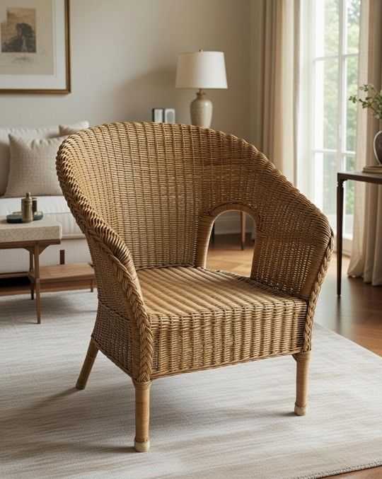 Boho Rattan Tub Chair - Mid-Century Airy Design
