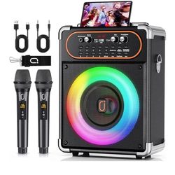 Karaoke Machine with 2 Microphones, Portable Bluetooth 5.3 Karaoke Speaker for Outdoor Events,Gatherings and Parties, PA System with Echo Adjustment f
