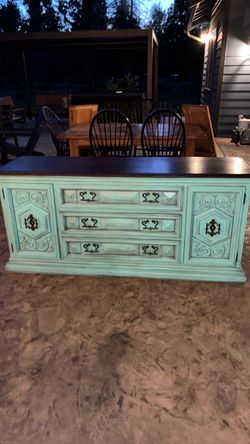 Vintage Turquoise Wood Cabinet / Sideboard – $350 OBO