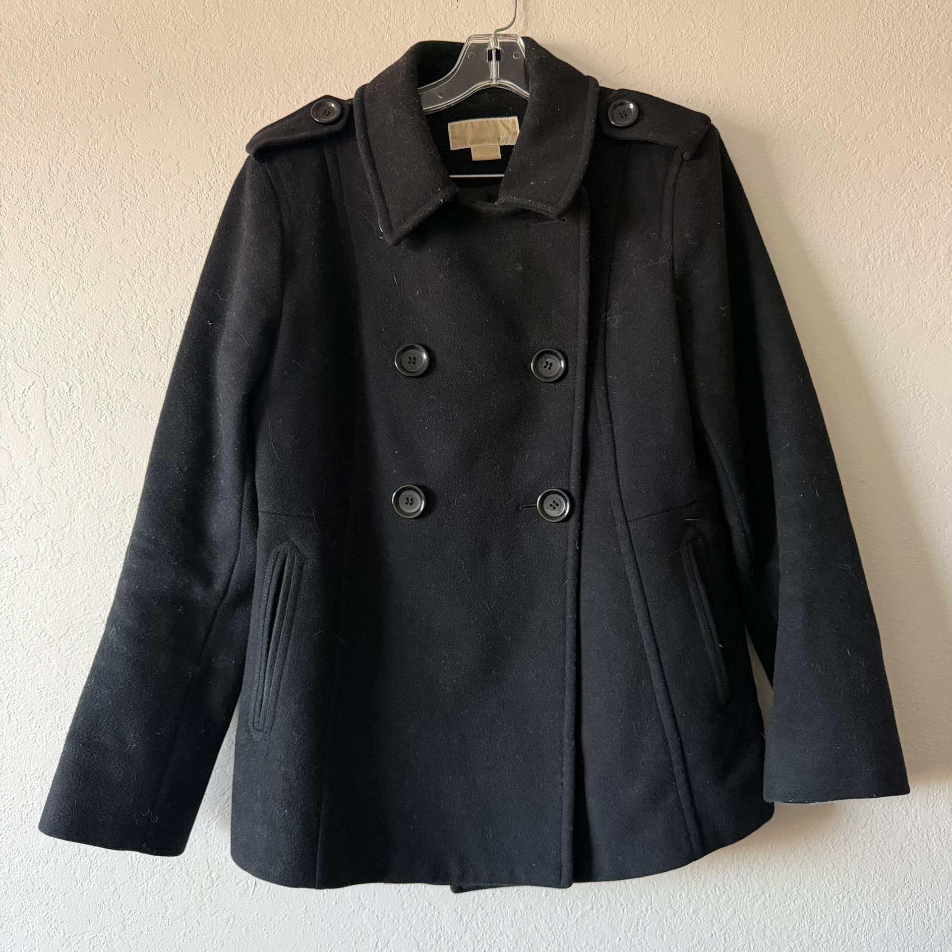 Michael Kors, Women’s Black Double Breasted Wool Pea Coat, Size 10