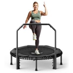 BCAN 40"/48" Mini Rebounder Trampoline for Adults with Bar, 450/550LBS Fitness Trampoline with Bungees, Adjustable Handle, Stable & Quiet, Indoor Outd