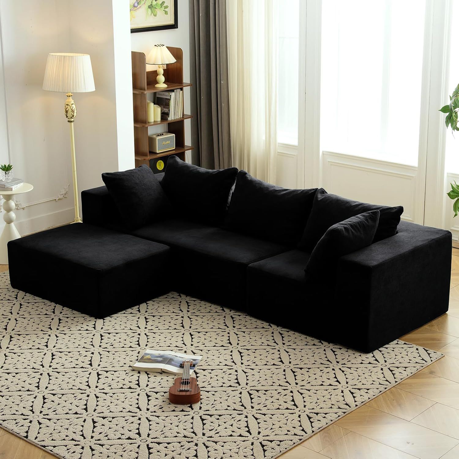 Vamcheer Modular Sectional Sofa with Chaise, Modern L Shaped Cloud Couch with Deep Seat, Sectional Couches for Living Room, Bedroom, Office, No Assemb