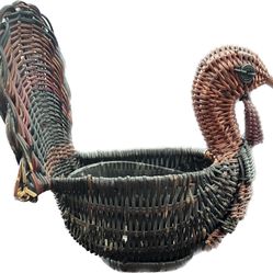 Vintage Woven Wild Turkey Basket Rattan Wicker Farm Cottagecore Decor