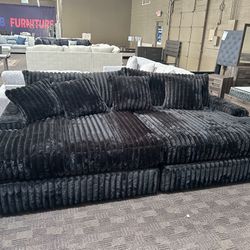 Big Corduroy Fluffy Black Sectional 