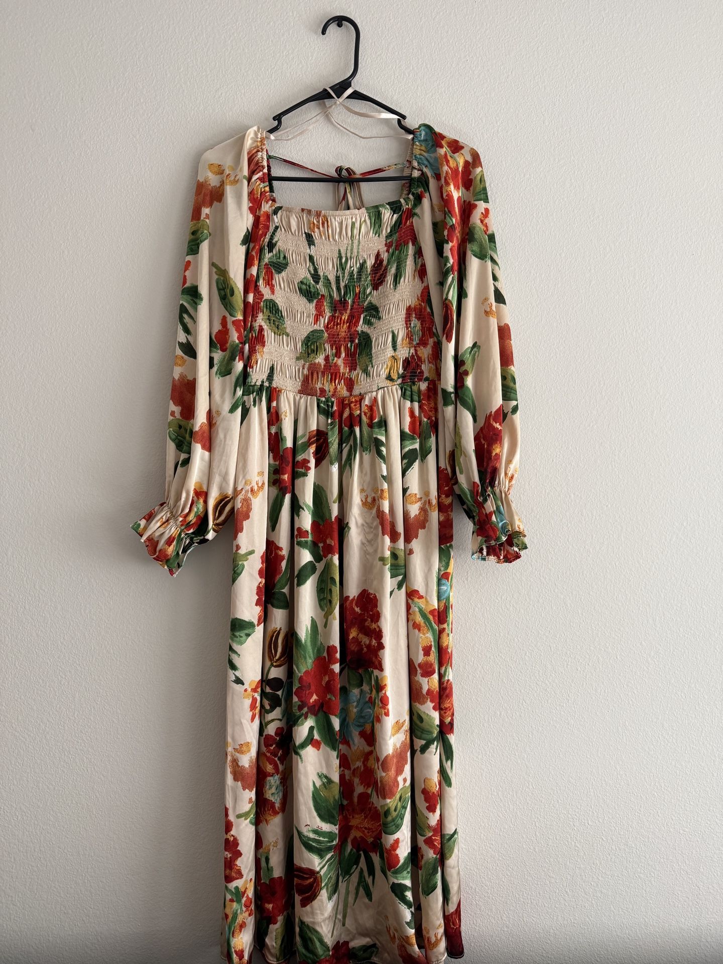 Floral Maxi Dress with Red and Green Accents