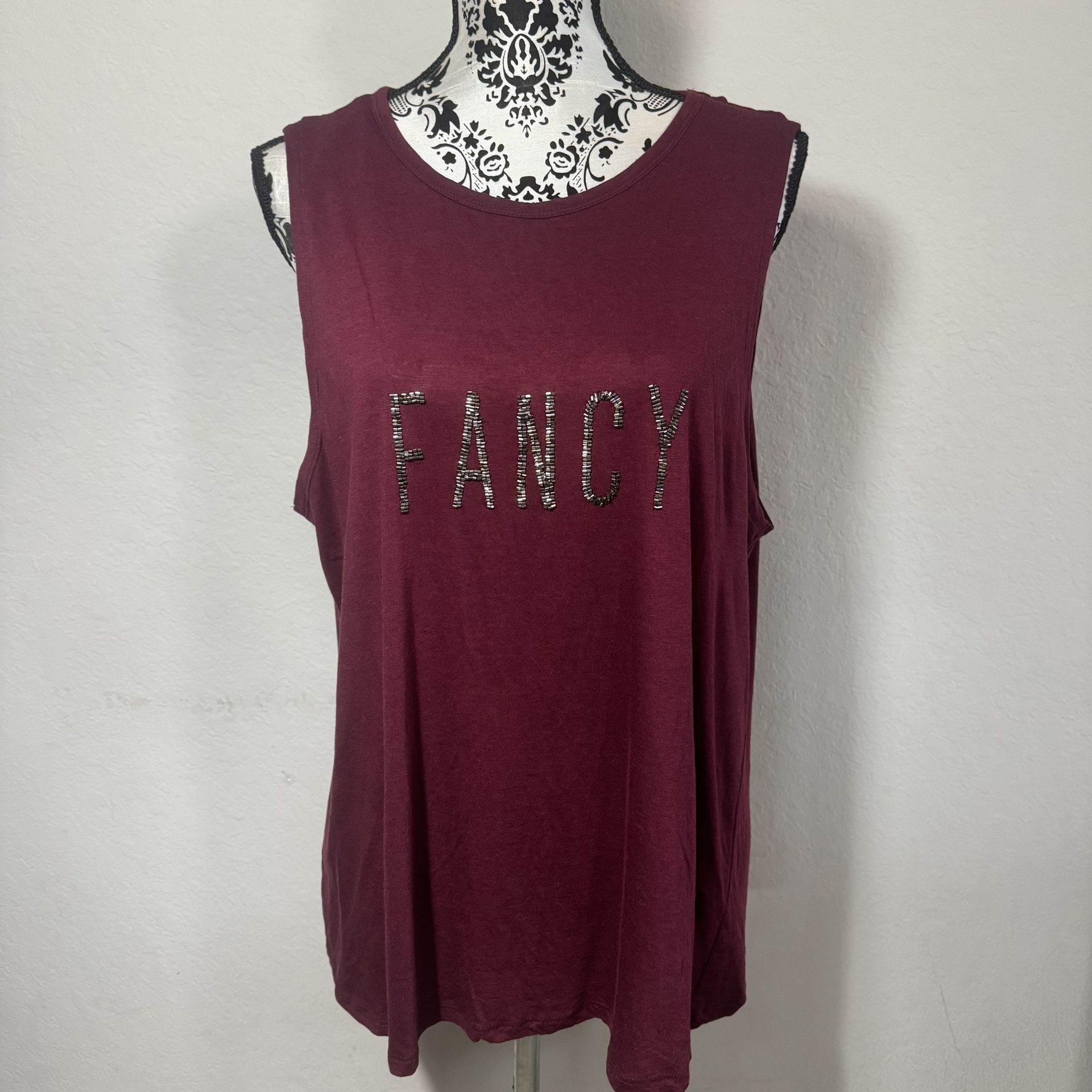 Carmen Marc Valvo Women’s Tank Top Size XL Burgundy Sleeveless Fancy Beaded