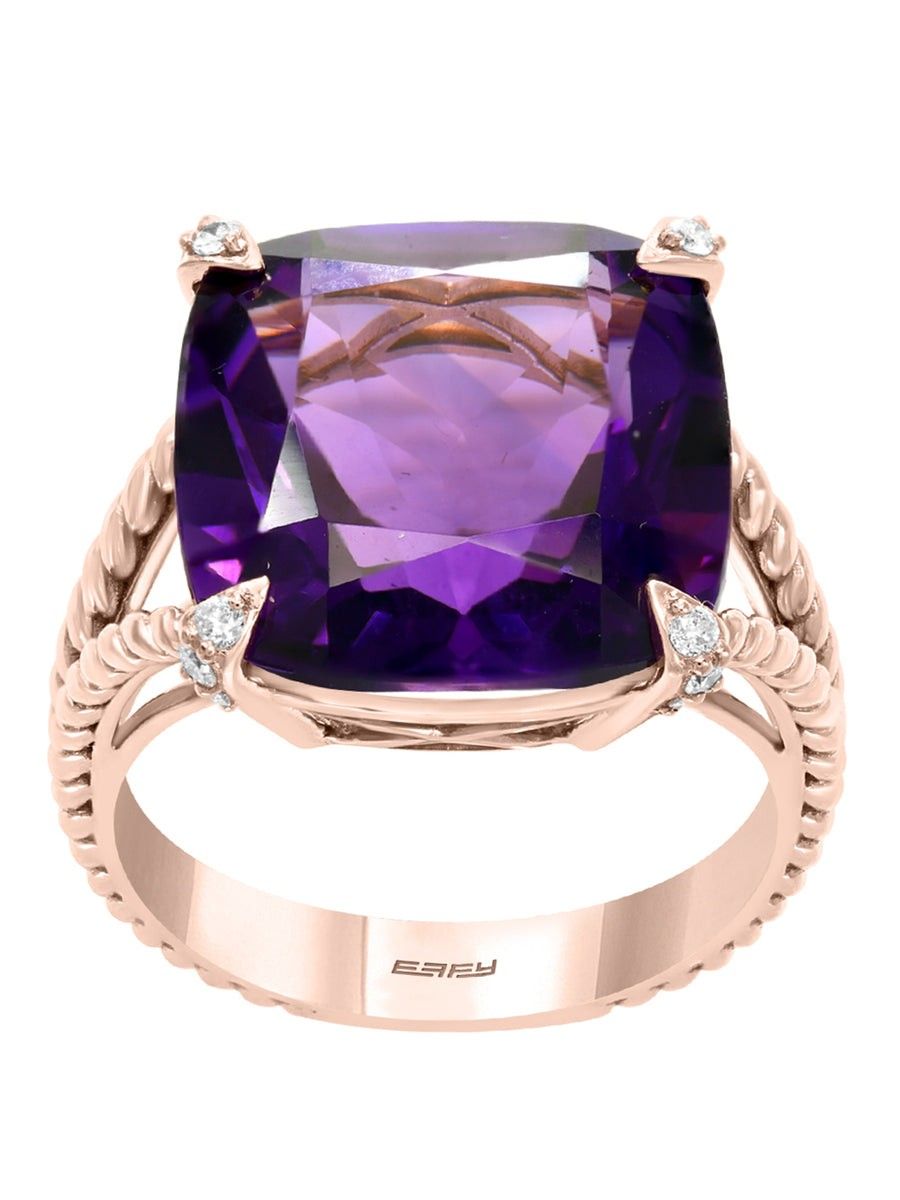 14K Rose Gold Cushion Cut Amethyst & Diamond Ring