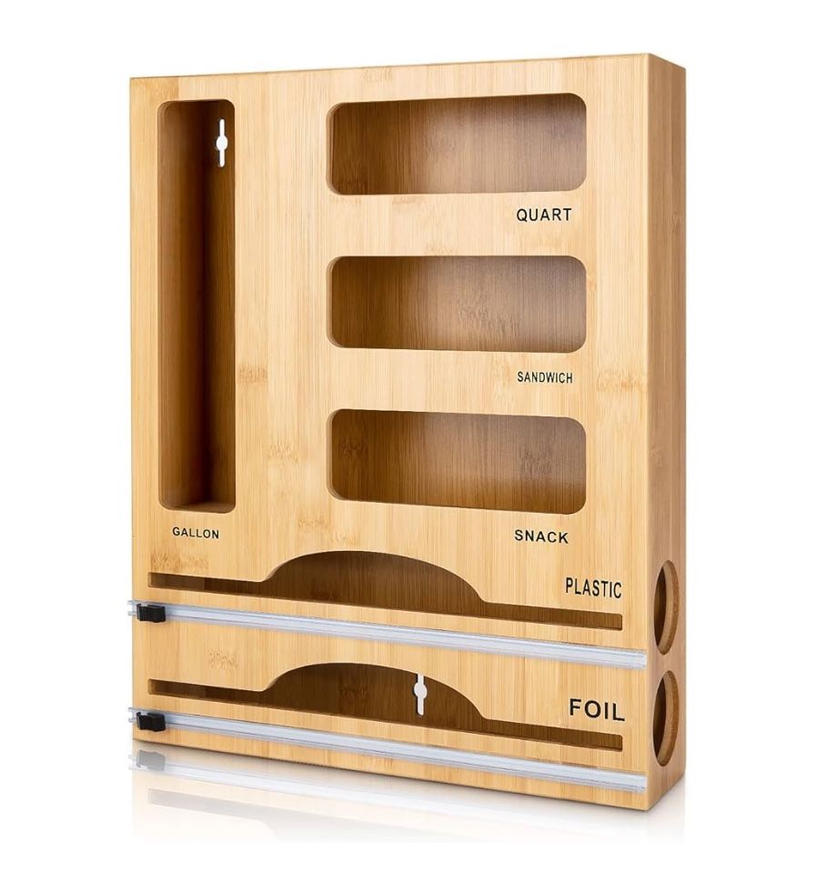 Jitner Bamboo Food Bag Organizer with Cutter 6-in-1 LIKE NEW!!