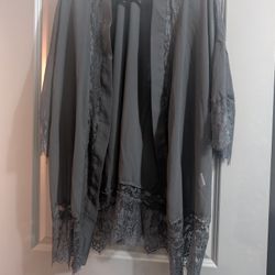 New Women's Black With Lace Sheer Cardigan Cover-up XL