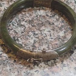 Vintage Sterling And Jade Chinese Bracelet