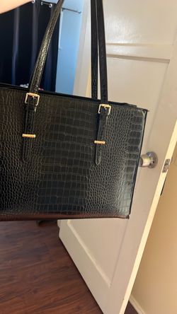 Black Croc-Embossed Tote Bag