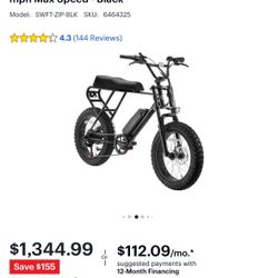 SWFT - ZIP eBike w/ 37mi Max Operating Range & 20 mph Max Speed - Black 